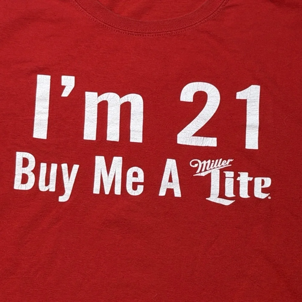 Vintage Miller Lite 21st Birthday T Shirt Red Beer Promo Hueys Knight Club L